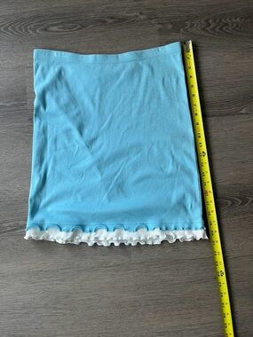 Light Blue Mini Skirt with White Ruffle Trim